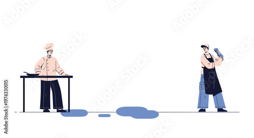 Remote workers, business professionals, office illustration, vector graphics, modern workspace