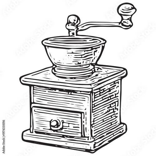 Manual Coffee Grinder Icon Hand Mill Barista Tool Coffee Bean Grinding Illustration