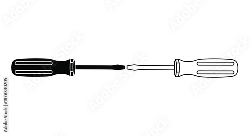 Black and white illustration of a flathead screwdriver simple design silhouette