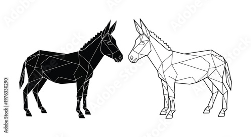 Geometric donkeys depicted in contrasting styles a striking silhouette high quality