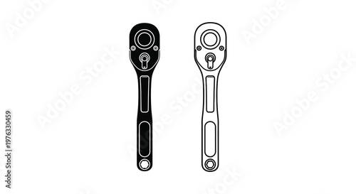 Two ratchets depicted in contrasting views a striking black silhouette