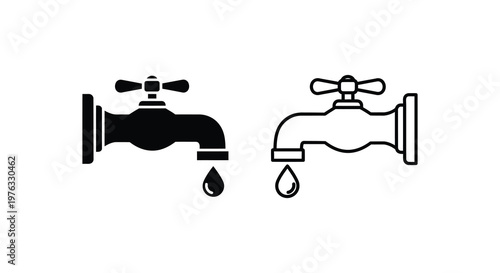 Two black faucet icons with dripping water a bold silhouette