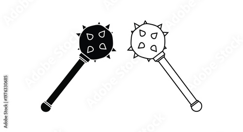 Two medieval flails depicted in a stark black and white silhouette