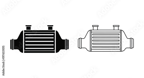 Two intercooler illustrations in black and white a striking silhouette