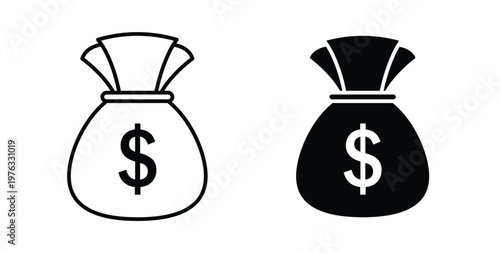 Money bag icon vector illustration logo design in clipart and strokes
