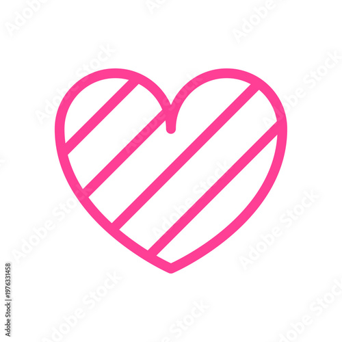 Pink heart line icon. Stripes pattern. Valentine's day, Love, Romance, Passion concept. Vector illustration.