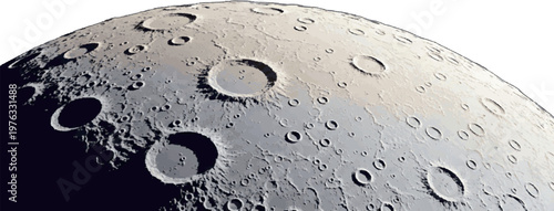 Close-up view of the cratered surface of a celestial body, possibly the Moon, showcasing its textured landscape under ambient light