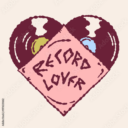 An imperfect doodle illustration for a vinyl record collector. An icon for music lovers, record stores, social media, stickers, posters, and musicians.