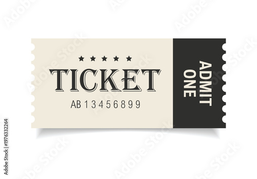 Admit ticket mockup. Retro style and vintage colors template Ticket. For cinema, sale coupon, circus, theater, festival. Minimalist coupon. Isolated background