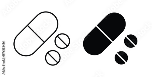 Pills icon vector illustration logo design in clipart and strokes