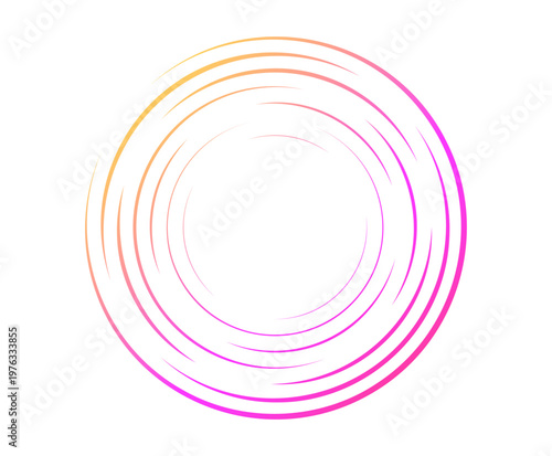 Bright gradient circular lines forming energy burst effect. Dynamic radial vector element for technology and innovation concepts