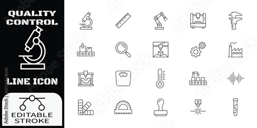 Premium Quality Control and Quality Assurance Vector Icon Set. Line Art and Silhouette Standard Certification Badges.