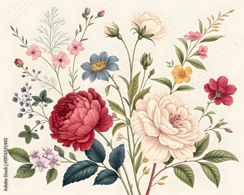 Seamless abstract floral background with pink flowers and decorative vintage pattern