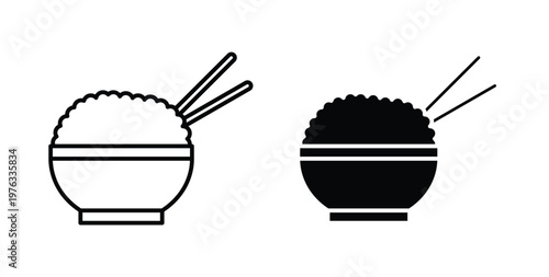 Rice bowl icon vector illustration logo design in clipart and strokes