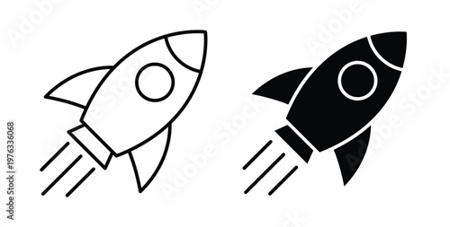 Rocket icon vector illustration logo design in clipart and strokes
