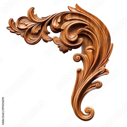 Classic baroque wood carving ornament isolated on white background