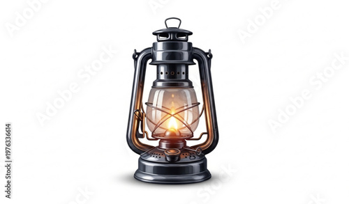 Vintage Kerosene Lantern with Warm Glow Realistic Vector Illustration