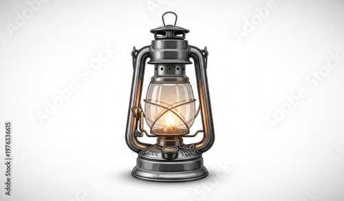 Vintage Kerosene Lantern with Warm Glow Realistic Vector Illustration