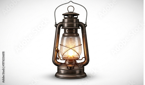 Vintage Kerosene Lantern with Warm Glow Realistic Vector Illustration