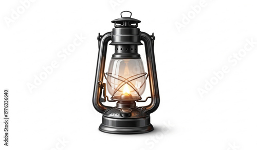 Vintage Kerosene Lantern with Warm Glow Realistic Vector Illustration