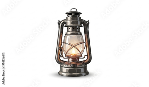 Vintage Kerosene Lantern with Warm Glow Realistic Vector Illustration