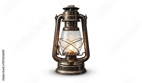 Vintage Kerosene Lantern with Warm Glow Realistic Vector Illustration