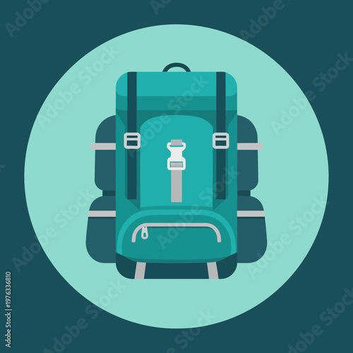 Teal colored travel backpack luggage bag.