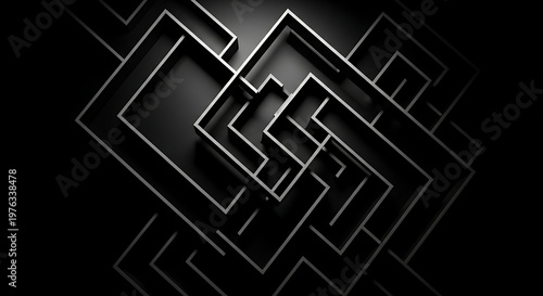 Title intricate black and white abstract geometric design a modern digital art composition description a striking black and white abstract artwork featuring