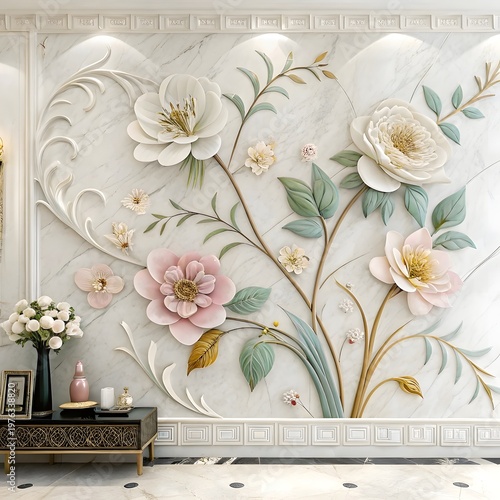 Seamless abstract floral background with pink flowers and decorative vintage pattern