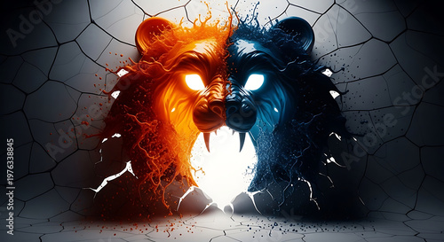 Epic clash of fire and ice elemental beings a dramatic and powerful visual spectacle of opposing forces