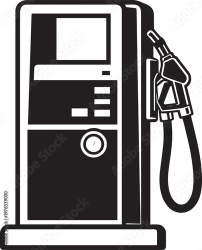Modern Black And White Fuel Pump With Nozzle Hose And Gauge