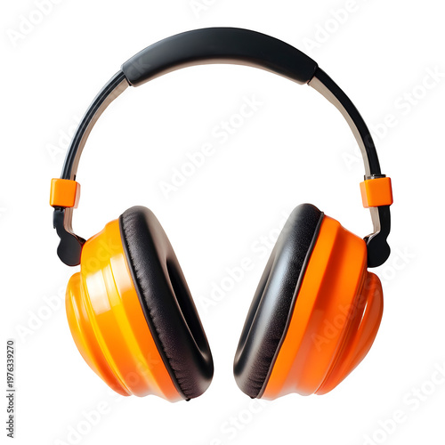 Orange industrial ear protection muffs isolated on white background