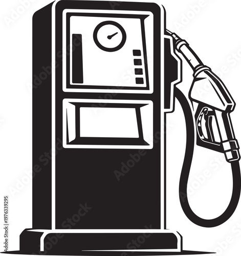 Black And White Gas Pump With Nozzle Hose And Gauge