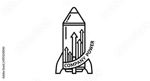 Rocket ship icon featuring upward trending arrows symbolizes rapid business acceleration and the successful launch of new corporate initiatives within a competitive and fast paced modern marketplace.