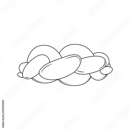 Line art illustration of braided bread loaf isolated on white background. Simple bakery outline for menu, baking, traditional food and homemade concepts.