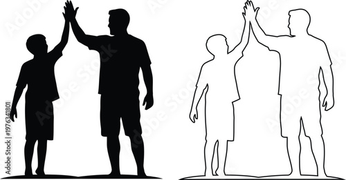 High five celebration between adult and child silhouettes