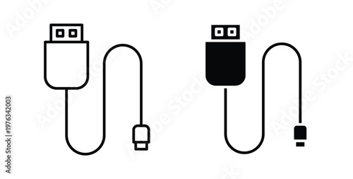 USB cable icon vector illustration logo design in clipart and strokes