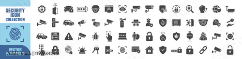 Security icons set with surveillance locks shields safes cyber protection and access control symbols