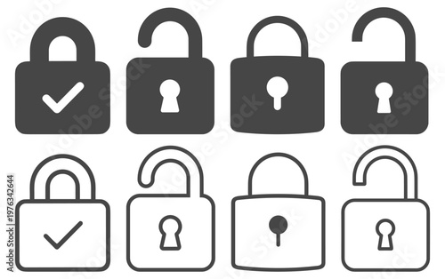 Lock unlock access security padlock icon on transparent background