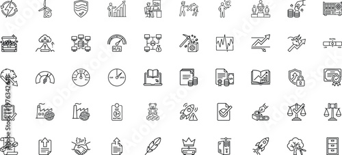 Global energy and financial market outline icon collection for analytics