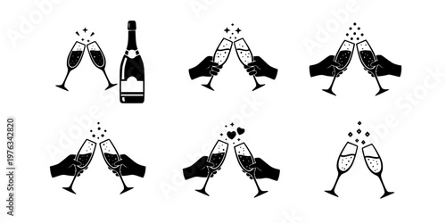 Champagne Flutes Toasting Cheers Silhouette