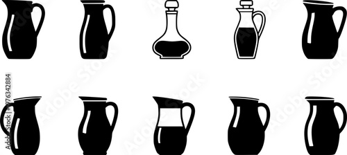 Water jug icon. Set of different silhouettes of decanter. Symbols of pitcher of water.