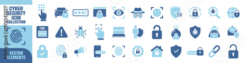 Security protection cybersecurity flat icon collection