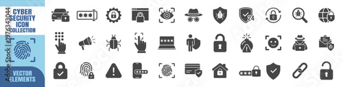 Security protection cybersecurity flat icon collection