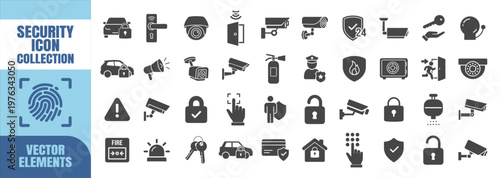 Security protection surveillance outline collection icon