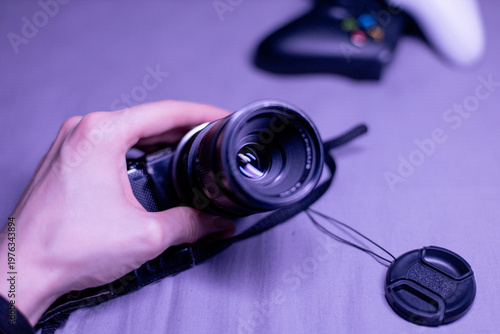 Camera lens of a camera bokeh background