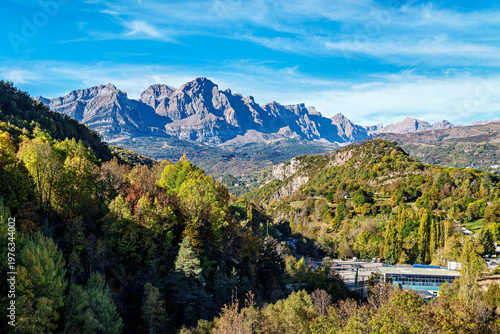 Driving through the beautiful Panticosa, Aragon, Spain. South part of Pyrenees mountains.