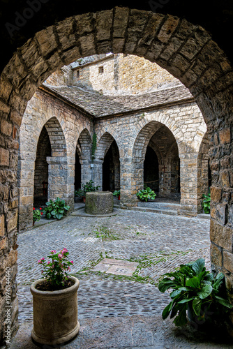 Interior of the Romanesque Holy Mary Church, Iglesia de Santa Maria in Ainsa, Spain. Pyrenean village in Huesca