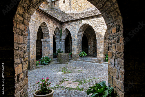 Interior of the Romanesque Holy Mary Church, Iglesia de Santa Maria in Ainsa, Spain. Pyrenean village in Huesca