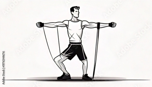 Man exercising with resistance bands for chest and shoulders.